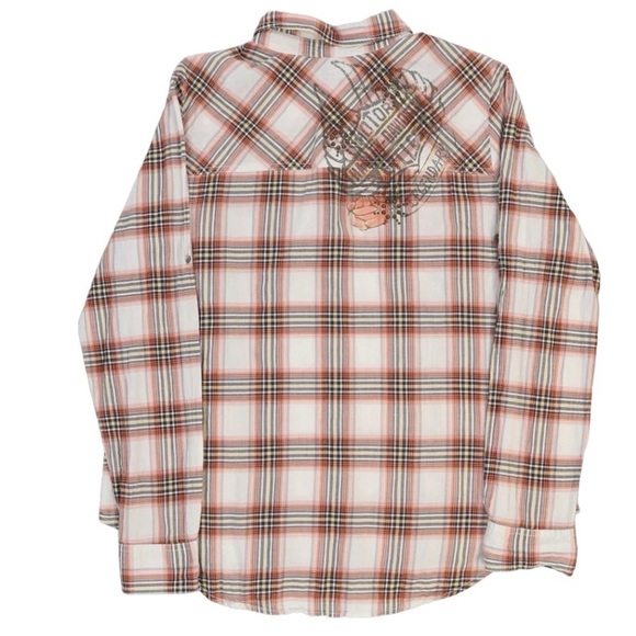 Harley Davidson Plaid Checked Long Sleeve Studded Graphic Shirt Size M Moto - Picture 3 of 12